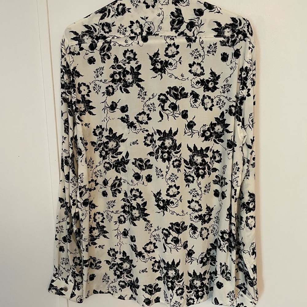 The Kooples Long Sleeve Black and White Floral Print Shirt - Picture 7 of 10